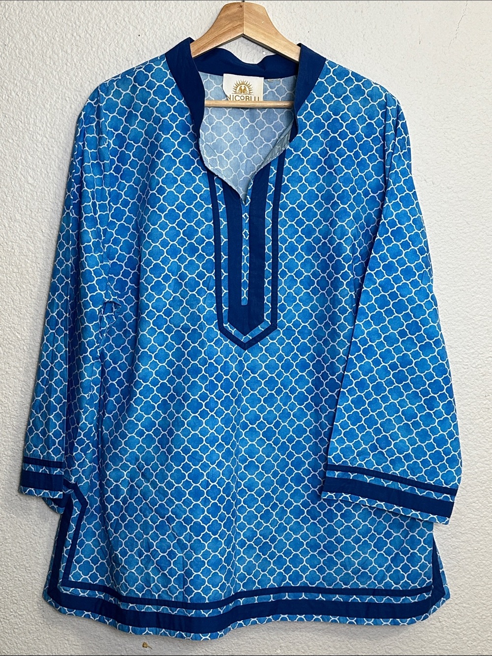 Nicoblu Blue Capri Tunic Top Alhambra‎ Coastal Resort Wear Cotton Womens Size 2X